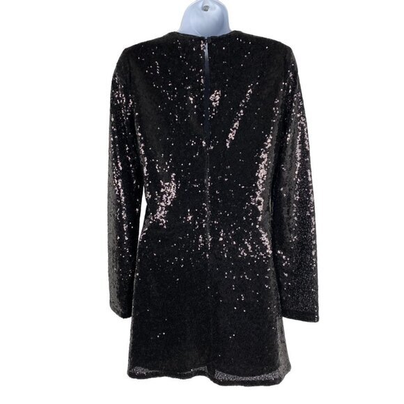 Reformation Odeon Sequin Mini Dress Black Long Sleeve Keyhole Back Women's Small - Picture 5 of 8